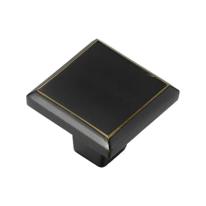 Black bronze square cabinet knob with a flat top and stepped edge, option No. 6.