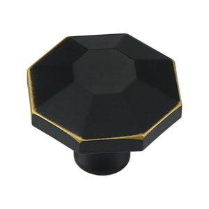 Black faceted octagonal cabinet knob with gold-tone edges, option No. 3.