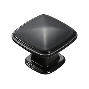 Black square cabinet knob with a faceted face and layered edge, option No. 4.