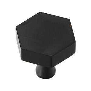 Black hexagonal cabinet knob with a flat top, option No. 4.