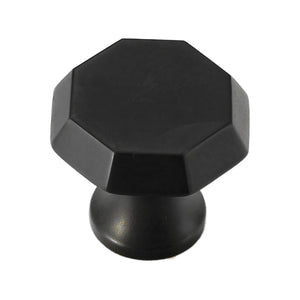 Black low faceted cabinet knob with a broad flat top, option No. 3.