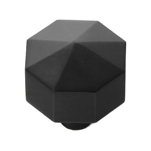 Black faceted cabinet knob with triangular faces meeting at the center, option No. 2.