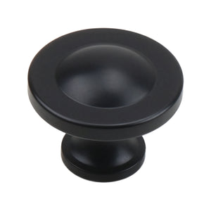 Black round cabinet knob with a deeply concave face, option No. 1.