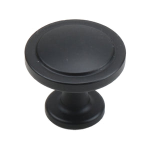 Black round cabinet knob with a flat circular center, option No. 3.
