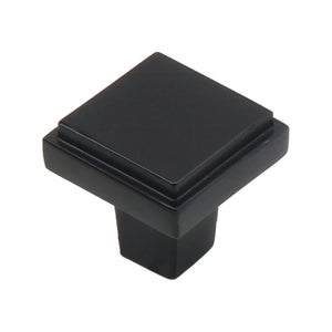 Black square cabinet knob with a stepped face, option No. 2.