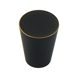 Black tapered cylindrical cabinet knob with a gold-tone rim, option No. 7.