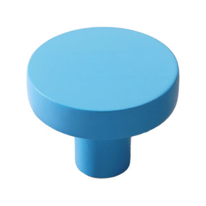 Blue round cabinet knob with a flat top, 30 mm.