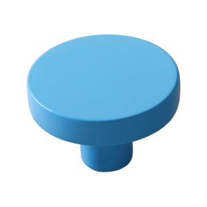 Blue round cabinet knob with a flat top, 35 mm.