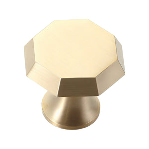Brass-tone faceted cabinet knob with a broad flat top, option No. 3.