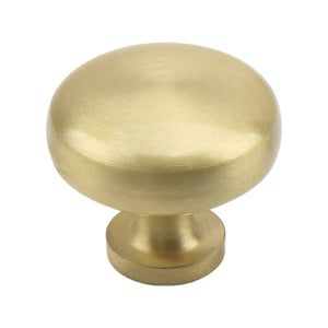 Brass-tone round cabinet knob with a smooth domed top, option No. 3.