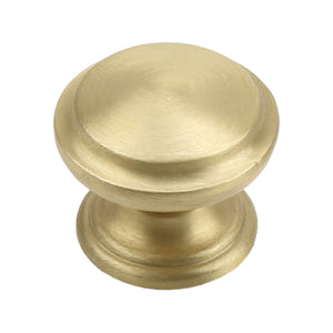 Brass-tone round mushroom cabinet knob with a brushed face, option No. 1.