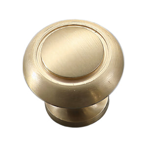 Brass-tone round cabinet knob with a recessed circular face, option No. 8.