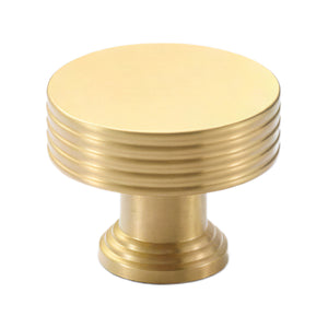 Brass-tone round cabinet knob with a ribbed edge, 31 mm, option No. 6.