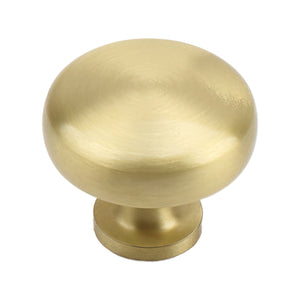 Brass-tone round cabinet knob with a smooth domed top, option No. 2.