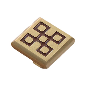 Brass-tone square cabinet knob with five raised squares, option No. 2.