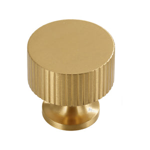 Brushed gold cylindrical cabinet knob with fluted sides, option No. 4, 34.5 mm.