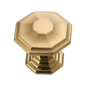 Brushed gold-tone octagonal cabinet knob with a stepped base, option No. 1.