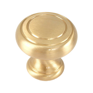 Brushed gold-tone round cabinet knob with concentric rings, option No. 3, 27 mm.