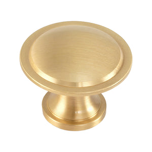 Brushed gold-tone round cabinet knob with a recessed disc face, option No. 1, 27 mm.