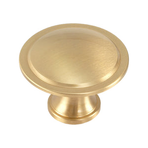 Brushed gold-tone round cabinet knob with a recessed disc face, option No. 1, 32 mm.
