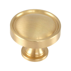 Brushed gold-tone round cabinet knob with a recessed disc face, option No. 5, 27 mm.