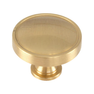 Brushed gold-tone round cabinet knob with a recessed disc face, option No. 5, 32 mm.
