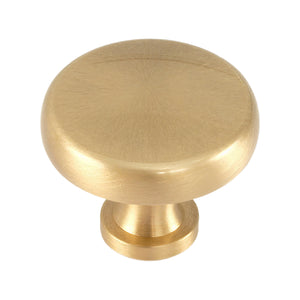 Brushed gold-tone round cabinet knob with a smooth disc face, option No. 2, 32 mm.