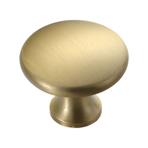 Brushed gold round cabinet knob with a smooth domed top, option No. 9, 32 mm.