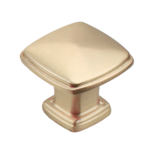 Brushed gold square cabinet knob with a beveled top, option No. 2.