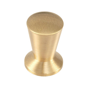 Brushed gold-tone tapered cabinet knob with a flared pedestal base, option No. 9, 13 mm.
