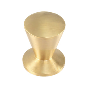Brushed gold-tone tapered cabinet knob with a flared pedestal base, option No. 9, 18 mm.