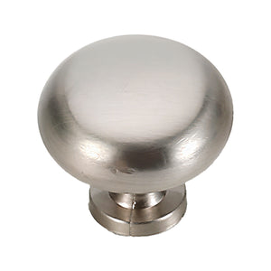 Brushed silver-tone round cabinet knob, option No. 1.
