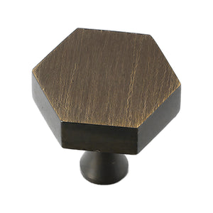 Coffee brown hexagonal cabinet knob with a flat top, option No. 4.