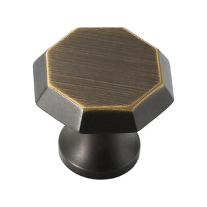 Coffee brown low faceted cabinet knob with a broad flat top, option No. 3.
