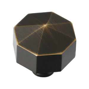 Coffee brown faceted cabinet knob with triangular faces meeting at the center, option No. 2.
