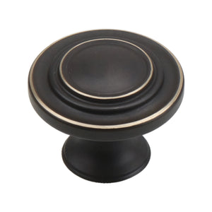 Coffee-brown round cabinet knob with concentric gold-tone rings, option No. 1.