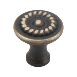 Coffee-brown round cabinet knob with a raised gold-tone petal ring, option No. 3.