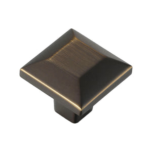Coffee brown square cabinet knob with a raised faceted top, option No. 5.