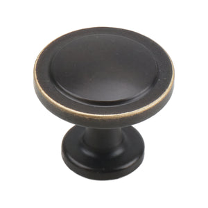 Coffee brown round cabinet knob with a bronze-tone rim and flat circular center, option No. 3.