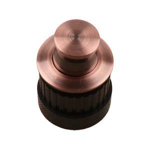 Copper-tone round pop-up cabinet knob with a flat top and dark ribbed base, option No. 4.
