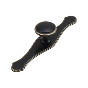 Dark bronze cabinet knob on a curved backplate, option No. 7.