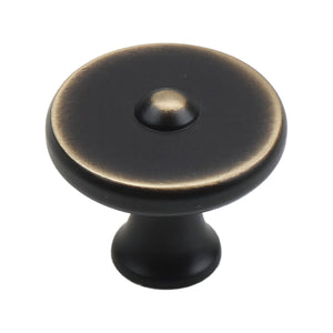 Dark bronze round cabinet knob with a raised center and gold-tone rim, option No. 4, 31 mm.