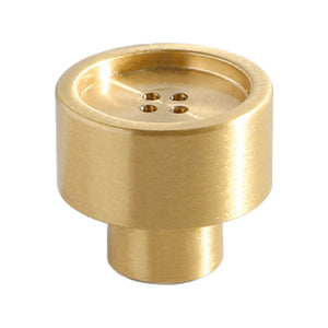 Gold-tone cylindrical cabinet knob with four holes on top, option No. 12.