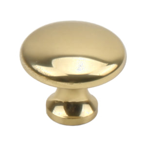 Gold-tone round mushroom cabinet knob with a smooth face, option No. 1.