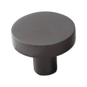 Gray round cabinet knob with a flat top, 30 mm.