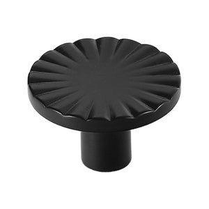 Matte black fluted round cabinet knob, 30 mm.