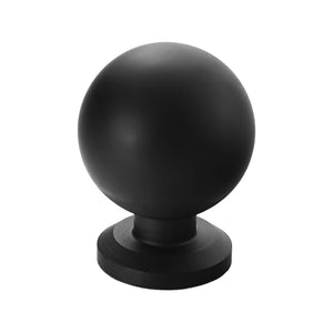 Matte black round cabinet knob.