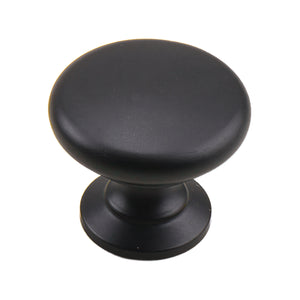Matte black smooth round mushroom cabinet knob.