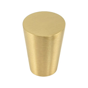 Matte gold-tone tapered cylindrical cabinet knob, option No. 3.