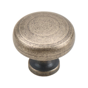 Old bronze-tone round cabinet knob with a concentrically brushed face, option No. 2.